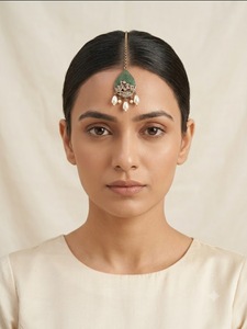 Mang Tika indien traditionnel motif goutte d'eau, bijou de tête de mariée, vente en gros, micro-pavé de pierres et perles, accessoire de cheveux pour occasions festives - Product Image 6