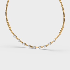 Collar de Oro Sólido de 18K con Diamantes Cultivados en Laboratorio y Eslabones en Forma de Barra |   Cadena de Eslabones de Lujo con Racimos de Diamantes |   Elegante y Delicado Conjunto de Fiesta con Estrellas - Product Image 4