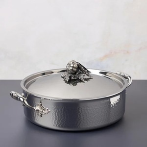 Ensemble de casseroles en cuivre et laiton, design européen écologique, finition martelée, couvercle en acier inoxydable, poignée à double anse, compatible lave-vaisselle - Product Image 2