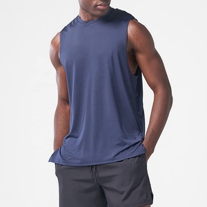 Débardeur d'entraînement décontracté bleu pour homme, 90 % polyester, 10 % élasthanne, séchage rapide, style imprimé, grandes tailles pour la musculation - Product Image 2
