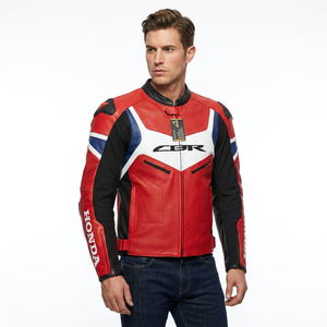 Chaqueta de Motociclismo AERO de Cuero, Manga Larga, Resistente al Viento, con Estampado por Transferencia de Calor, Unisex para Adultos, Primavera, Rojo, Blanco, Azul, 220g - Product Image 4
