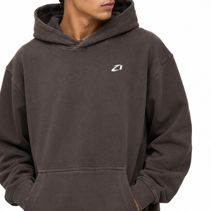 Custom <b>Men</b> Hoodies Oversized Brown Cotton Blend Pullover Drop Shoulder Front <b>Pouch</b> Pocket Sweatshirts Autumn Wear Private Label - Product Image 2