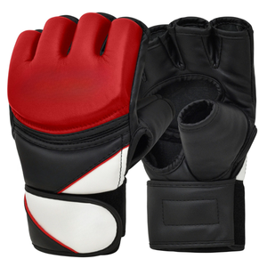 Gants de MMA demi-doigts en cuir PU avec fermeture Velcro unisexe noir rouge blanc pour entraînement d'arts martiaux - Product Image 3