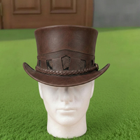 Chapeau haut de forme steampunk en cuir marron fait main de qualité supérieure, sur mesure, pour costume victorien gothique ou cosplay