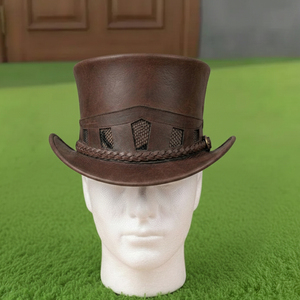 Premium quality custom made Handmade Brown Leather <b>Steampunk</b> <b>Top</b> <b>Hat</b> Victorian Gothic Costume Cosplay <b>Hat</b> - Product Image 3