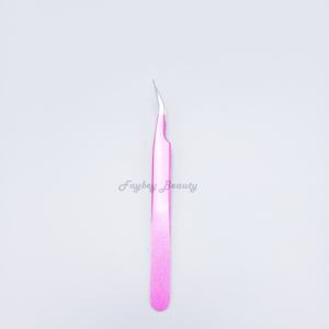 Pince à épiler de haute qualité en acier inoxydable de couleur rose pince à épiler à pointe dorée prix de gros pince à épiler d'extension de cils pointe en fibre - Product Image 1