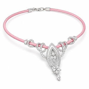 Luxury Chrome Finish Cord Diamond Choker Necklace for Women, Marquise Cut White Diamond Pendant, Custom Color Rope Necklace - Product Image 1