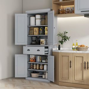 Dispensa da cucina autoportante con 4 ante, 1 cassetto e 72 ripiani regolabili - Grigio - Product Image 2