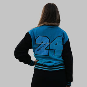 Chaqueta universitaria de lana de algodón personalizada para hombre de talla grande con cuello levantado y logotipo de estilo callejero y diseño de letras bordadas con Flash - Product Image 2