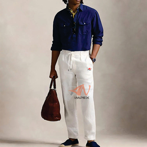 Pantalons en lin personnalisés pour hommes, pantalons en coton et lin légers pour hommes - Product Image 2