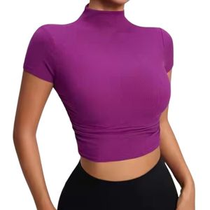 Hauts de yoga pour femmes à col montant violet, en nylon et élasthanne, extensibles dans les quatre sens, anti-humidité, vente en gros - Product Image 4