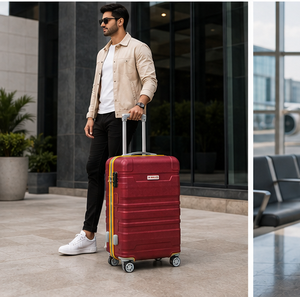 Valise de voyage de luxe en ABS rigide, légère, à 8 roues, avec poignée souple, couleur bordeaux, sac trolley - Product Image 4