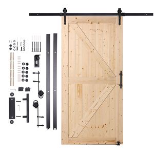 Kit de Herrajes para Puerta Corredera de Granero con Puerta Corredera de Madera de 42 x 84 Pulgadas, Funcionamiento Suave y Silencioso, Guía de Piso 8 en 1 Incluida - Product Image 1