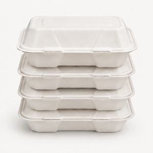Eco Friendly Sugarcane Bagasse Food Packaging Box 9x6 Inch Compostable Clamshell Takeout <b>Container</b> - Product Image 3