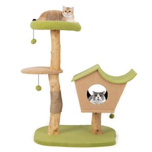 43-Inch Wooden Cat Tree with <b>Padded</b> Top Perch for <b>Scratching</b> and Napping - Product Image 4