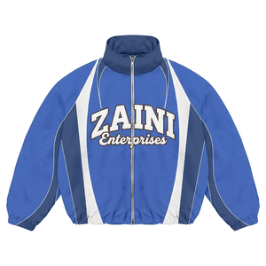 Veste coupe-vent en polyester Taslon 120 GSM de qualité supérieure, design à panneaux bleus et blancs, logo personnalisé, vêtements de sport d'extérieur - Product Image 1