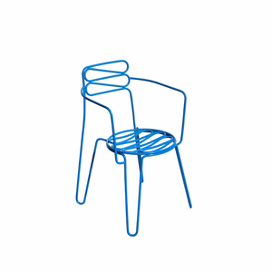 Sillón Moderno Azul de Metal con Respaldo Escultural de Rejilla para Sala de Estar, Comedor, Exteriores, Villas y Apartamentos - Product Image 1