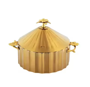 Golden Round Casserole Dish With Lid Polished Metal Modern Luxury Design Durable Zinc Alloy Handles For Gas And Induction - Product Image 3