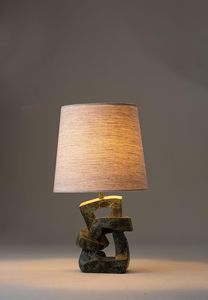 Nyxora Atelier Modern Metal Table <b>Lamp</b> Irregular Geometric Base <b>Beige</b> Fabric Shade Handmade Self-adhesive Durable Indoor Decor - Product Image 2