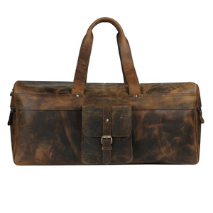 Sac de voyage vintage en cuir de chèvre véritable, sac de sport à bandoulière, grand sac de voyage rond imperméable - Product Image 2