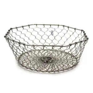 Paniers à linge en fil de fer en métal nickelé en vrac en gros Corbeille à fruits personnalisée en forme d'hexagone faite à la main - Product Image 1