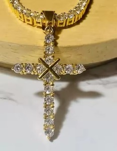 จี้เพชรรูปทรงไขว้ เงินแท้ 925 ประดับเพชรเต็มตัว สไตล์ฮิปฮอป จี้รูปทรงศาสนาคริสต์ เครื่องประดับทางศาสนา ผ่านการทดสอบเพชร - Product Image 2
