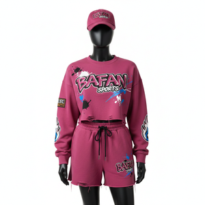 Ensemble sweat-shirt et short pour femme 100% coton, molleton lourd en coton et polyester 280 GSM, respirant, couleurs chaudes, logo imprimé personnalisé, ensemble pour femme - Product Image 1