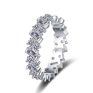 Anillo de <span class=keywords><strong>Plata</strong></span> de Ley S925 con Moissanita Completa, Anillo de Boda con Corte Baguette, Joyería de Lujo para Mujer - Product Image 1