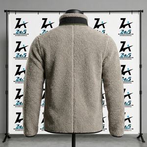 Men's <b>Fleece</b> Sherpa <b>Jacket</b> Stand Collar Zipper Closure Warm Winter Casual Outerwear <b>Thick</b> Polyester Wadding Men's Sherpa <b>Jackets</b> - Product Image 2