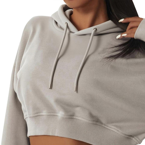Latest Fashionable Long Sleeve Hooded <b>Crop</b> Hoodie for Women Winter <b>Zip</b>-<b>Up</b> Front Logo 100% Cotton Fleece OEM ODM Service - Product Image 4
