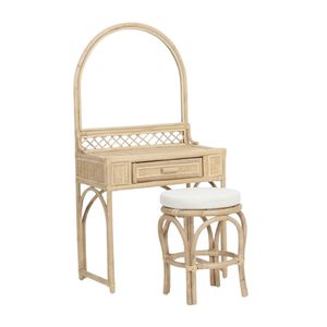 Mesa de Maquillaje de Ratán para Niños, Precio de Fábrica, Elegante Tocador Tejido con Taburete, Alta Calidad - Product Image 1