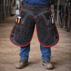 New leather horseshoeing chap adjustable waist farrier apron Horse <b>shoeing</b> protective gear apron with 4 hoof knife pockets 29" - Product Image 3