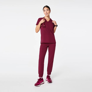 Blouse médicale pour femme, couleur bordeaux, col en V, manches courtes, respirante, en polyester tissé, uniforme de travail pour infirmières, personnel de santé et hôpitaux - Product Image 3
