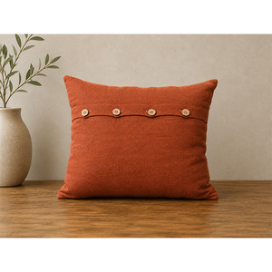 Housse de coussin en lin de qualité supérieure avec détail bouton décoratif |   Housse de coussin texturée jaune moutarde pour la décoration de la maison et des hôtels - Product Image 2