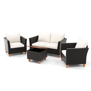 Set da conversazione da esterno a 4 pezzi con tavolino portaoggetti - Product Image 1