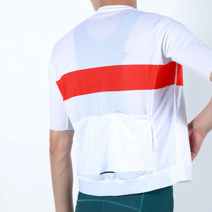 Maillot de cyclisme blanc pour hommes, avec rayures horizontales rouges, en Polyester respirant, à manches courtes, haut de vélo, chemise de Sport pour adultes - Product Image 4