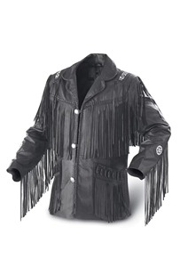 Chaqueta de Cuero de Gamuza para Hombre, Estilo Vaquero Occidental, con Detalles de Cuentas Trenzadas - Product Image 1