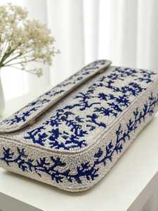 Royal Blue <b>Pearl</b> Beaded Handbag Blue white handbag Elegant beaded purse Luxury shoulder <b>bag</b> Designer <b>pearl</b> clutch Handcrafted - Product Image 4