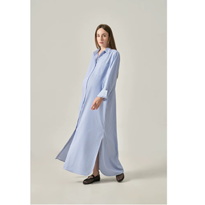 Vestidos Maxi Casuales de Cintura Holgada, Minimalistas, Tejidos, con Botones, Manga Regular, Cuello Camisero, de Algodón y Poliéster - Product Image 4