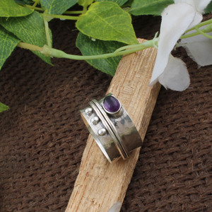 Wholesale Shree Jaipur Silver 925 Sterling Silver Amethyst Bezel Setting <b>Spinner</b> <b>Ring</b> Hammered Beaded Multi Band Gemstone <b>Ring</b> - Product Image 2