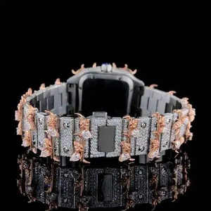 Reloj Cuadrado Unisex de Lujo de 41 mm con Caja de Oro Amarillo, Cristal de Zafiro, Movimiento Analógico Dual, Números Romanos y Correa de Acero Inoxidable - Product Image 3