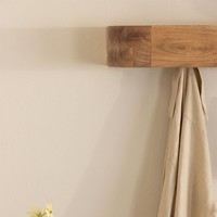 Porte-manteau mural moderne Vandana Flux Maxima en bois d'acacia Phrygian pour salon et chambre à coucher