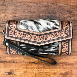 Embrague de cuero tallado a mano de gran venta, carteras de mano de cuero de vaca de diseñador, multiusos, bolso de mano de cuero occidental para mujer - Product Image 2