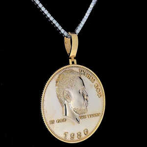 Personalizado forma redonda S925 plata 14KT chapado en oro personalizado 3D foto cabeza cara moneda colgante - Product Image 2