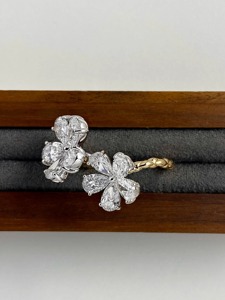 Luxury Pear Cut Lab Diamond Flower <b>Ring</b> <b>Adjustable</b> Double Floral Open <b>Ring</b> Statement Jewelry Wedding Gift for Women - Product Image 5