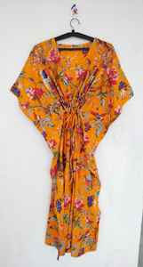 Vestido Kaftán de Algodón con Estampado Floral, Estilo Indio, Largo hasta la Rodilla, Encaje Vintage Hecho a Mano, Traje de Playa - Product Image 5