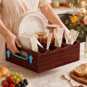 Porte-ustensiles en bois d'acacia rustique de qualité supérieure pour le rangement des ustensiles de cuisine et des couverts, 6 compartiments - Product Image 2