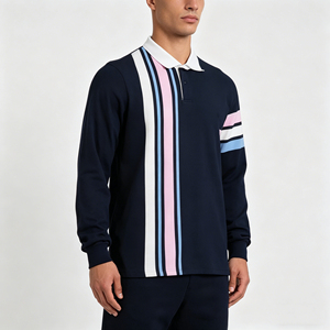 Custom Style And Logo ODM Fashionable Slim Fit Full <b>Sleeve</b> <b>Polo</b> <b>Shirt</b> Classic Color Block Black Full <b>Sleeve</b> <b>Polo</b> <b>Shirt</b> for <b>Men</b> - Product Image 3