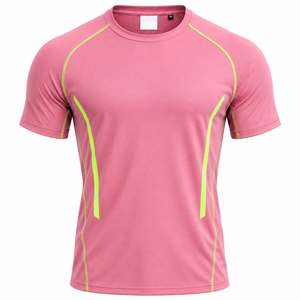 Men's Short Sleeve Sporty <b>T</b>-<b>Shirt</b> With <b>Neon</b> Green Accents Quick Dry Slim Fit O-Neck Knitted Polyester <b>Shirt</b> - Product Image 6