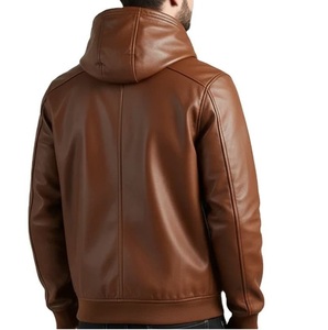 Men's Black Leather <b>Gothic</b> Vintage Windproof Hoodie Oversized Pullover Hooded Outerwear Hood Front Pockets Biker Leather <b>Hoodies</b> - Product Image 5